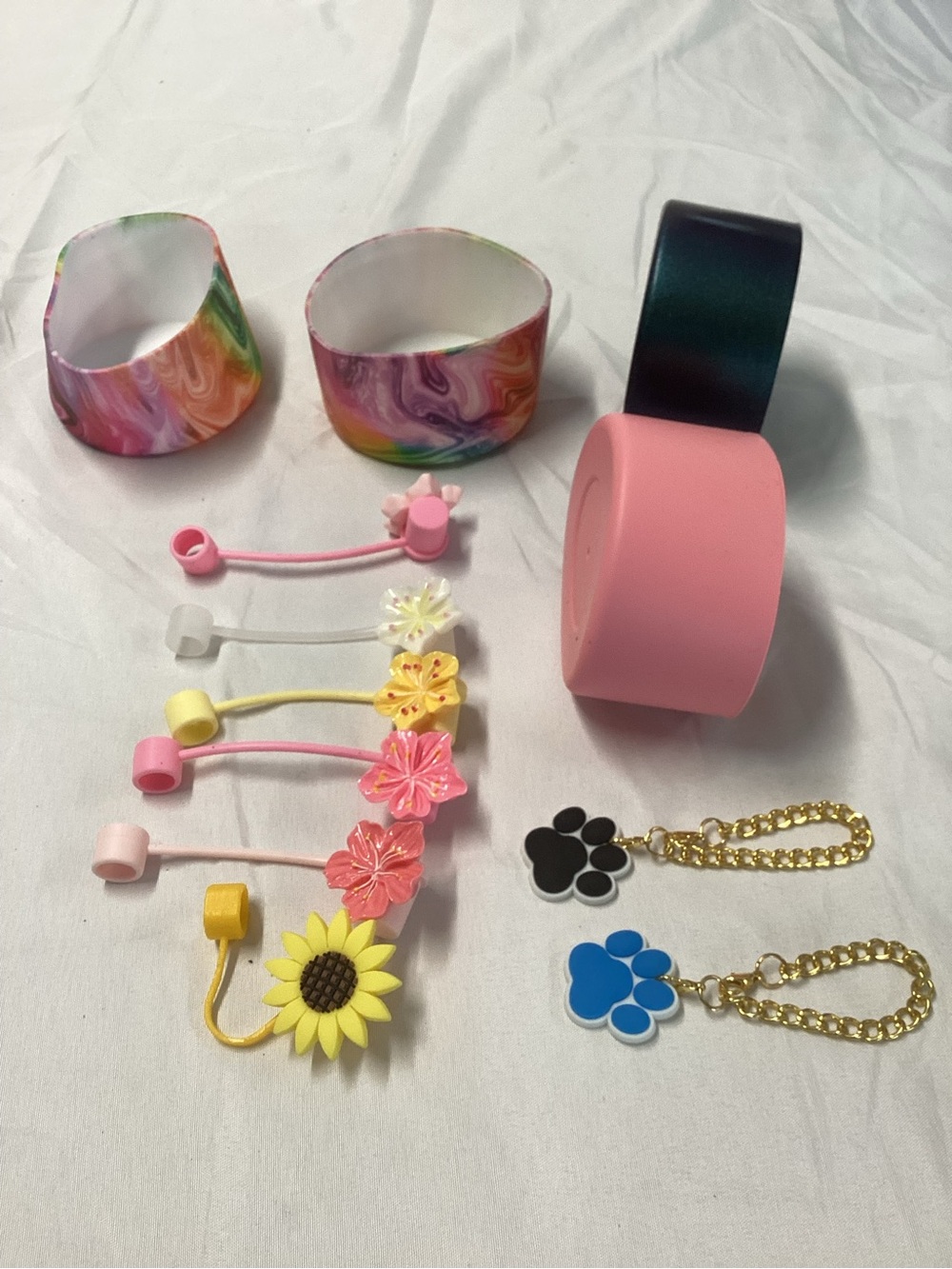 Lot of 12 TUMBLER ACCESSORIES STANLEY CUP CHARMS, STRAW CAPS, BOOTS.